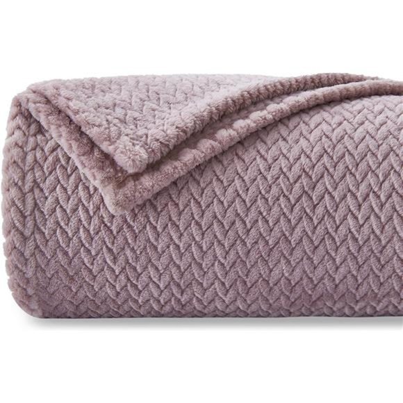 Super Soft Throw Blanket Light Purple Premium Silky Flannel Fleece LeavesPattern - Picture 1 of 6